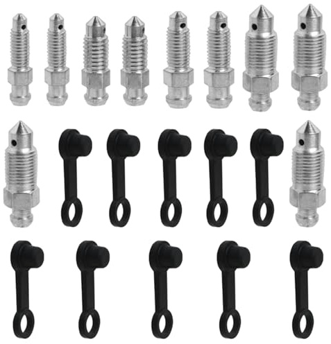 GIONAR 10Pcs Vis de Purge Etrier, avec Cache-poussière, Matériau en Acier au Carbone, 5 tailles M6x1mm/M7x1mm/M8x1.25mm/M10x1mm/M10x1.25mm, Vis de Purge de Frein pour Motos/Véhicules électriques