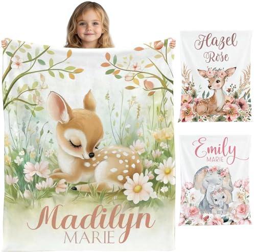 PLYIHE Personalisierte Decke Baby,Baby kuscheldecke personalisiert，Babydecke mit Namen und Geburtsdatum, kinderdecke personalisiert mädchenJunge,Geschenk Taufe Geburt
