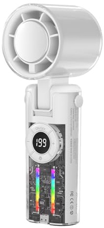 Niesel Ventilateur portable – Ventilateur de refroidissement personnel pliable avec lumières d'ambiance | Affichage numérique par temps chaud indispensable pour filles, hommes, femmes, jeunes, garçons
