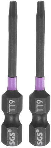 sourcing map 2pcs TT9 Torx Testa Cacciavite Impact Bit 1/4 Hex Shank 2 (50mm) Lungo Magnetico Tamper Proof 6 Point Star Screw Driver Drill Bit Fosfato S2 Acciaio Utensili Elettrici con Foro