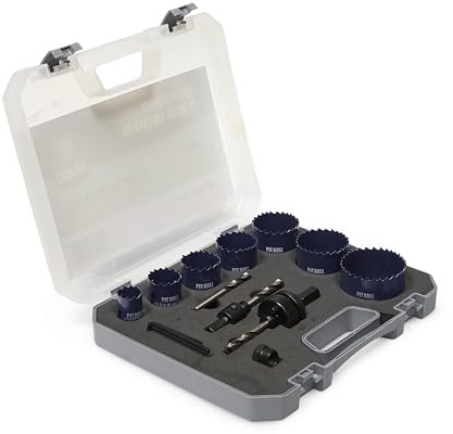 LavaTap – PitBull 12PC Bi-Metal Hole Saw Kit 22–57 mm Plumbers Holesaw Set with Arbors and Case Hole Cutter Set for Wood Metal Plastic PVC Professional Plumbers Tools Drill Bit Set