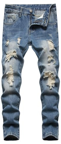 Pantaloni Per Ragazzi Ragazzi Skinny Fit Strappato Moda Bambini Jeans Jeans Jeans, Blu scuro, 14-16 Anni