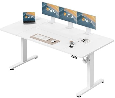 VFU Höhenverstellbarer Schreibtisch mit Speichertasten, 180 x 80 cm | Schreibtisch elektrisch mit Haken, 73–118 cm stufenlos verstellbar, Einfache Montage Stehpult, Computertisch für Homeoffice