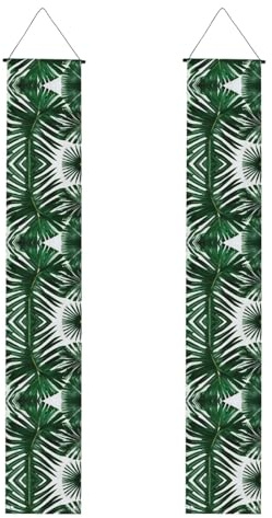 Pancartas de puerta de Acción de Gracias con estampado de hojas de palma verde, decoración al aire libre, uso en interiores y exteriores, fácil de colgar, reutilizable