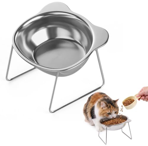 Platos Elevados para Gatos,Cuencos Elevados de Acero Inoxidable 304 | Soporte de Metal Antideslizante Con Cuchara,Amplia Capacidad para Comida y Agua, Configuración de Alimentación Estable