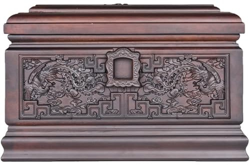 Urne Klassische Drachen- Und Phönix-Schnitzmuster Für Männer Und Frauen Kolumbarium, Beerdigung Aschekasten Aus Ebenholz Mit Deckel, Souvenir Dekoration(Retro Color B,38 * 24 * 22.5cm)
