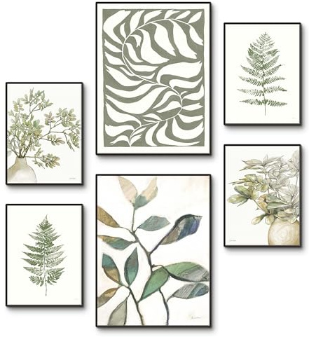 ARTLAND Premium Posterset 6er Set 6tlg. 4x30x40 / 2x45x60 aesthetic room decor Blumen Farne Pflanzen Harmony Boho deko U5ZV