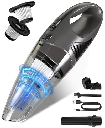 TANYO Aspirador de Mano, 11000PA 3 en 1 Aspiradora sin Cable Coche | 25 Min Uso, 3 Horas Carga, 1,67 lb, 2 Filtros HEPA, Mini Aspiradora para Pelo de Mascotas, Limpieza del Hogar, Coche, Oficina