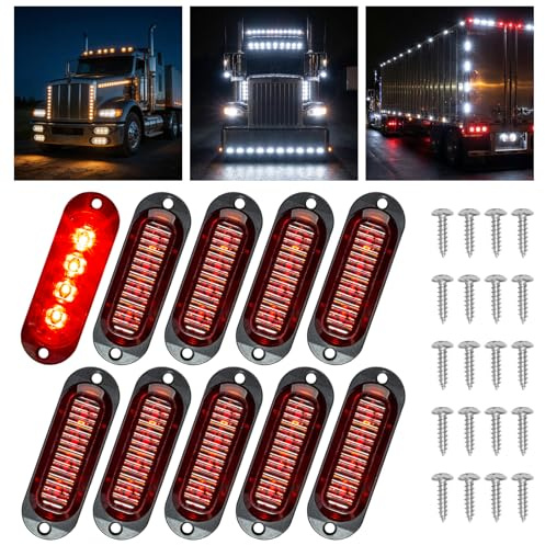 Catekro 10 stk. Begrenzungsleuchten Anhänger mit 4 Licht 12/24V (Rot) | Positionsleuchten Anhänger 3000K Wasserdicht Universelle Seitenmarkierungsleuchten für Bus Caravan LKW PKW als Umrissleuchte