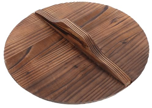 IWOWHERO Wooden Wok Lid 26cm Thickened Carbonized Wood Pot Cover with High Handle, Anti-scald Boil-over Safeguard Kitchen Cooking Tool for Home Use