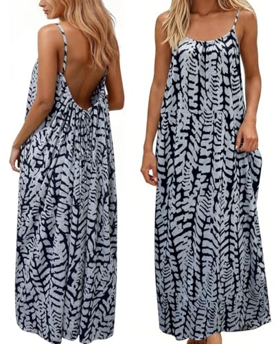 Crsiphee Women Summer Dresses Backless Cami Dress Sleeveless Maxi Sundress Flowy Printed House Dress for Holiday Beach Resort with Back Tie