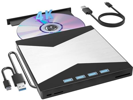 Bärbar DVD-spelare, Extern Blu-ray-enhet 4K Blu-ray-spelare for bärbar dator USB 3.0 / CD/DVD RW-läsare brännare