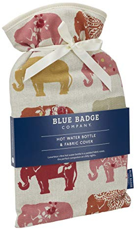 Blue Badge Company 2 Liter Wärmflasche mit gepolstertem Baumwollbezug Indischer Elefant Muster