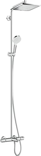 hansgrohe Crometta E - Duschsystem mit Wannenthermostat, Regendusche (240 x 240 mm) mit Wannenarmatur, Handbrause (2 Strahlarten), Schlauch, Brausestange und eckiger Kopfbrause, Chrom, 27298000