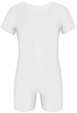 YOOJIA Kinder Gymnastikanzug Jungen Mädchen Turnanzug Ballett Overall Kurzarm Ganzanzug Trikot Ballettanzug Sportbody Tanzbody in Gr. 104-164 A Weiss 152