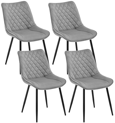 WOLTU Dining Chairs Set of 4 Kitchen Counter Chairs Lounge Leisure Living Room Corner Chairs Light Grey Velvet Reception Chairs with Backrest and Padded Seat