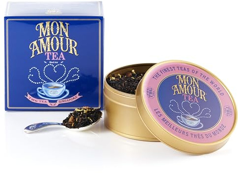 TWG Tea | Mon Amour Tea | Tè Nero | Pezzi di Mela Cotogna e Petali di Calendula | Lattina Per Tè Al Caviale, 100 G | Set Regalo