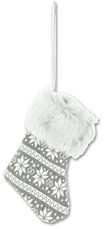 Riffelmacher 71038 - Socke befüllbar, 1 Stück, 15 x 24 cm, Aufhänger aus Stoff, Weiß-Grau mit Flockendekor u. Fell, für den Adventskalender oder kleine Geschenke, Beutel, Tasche, Weihnachten, Nikolaus