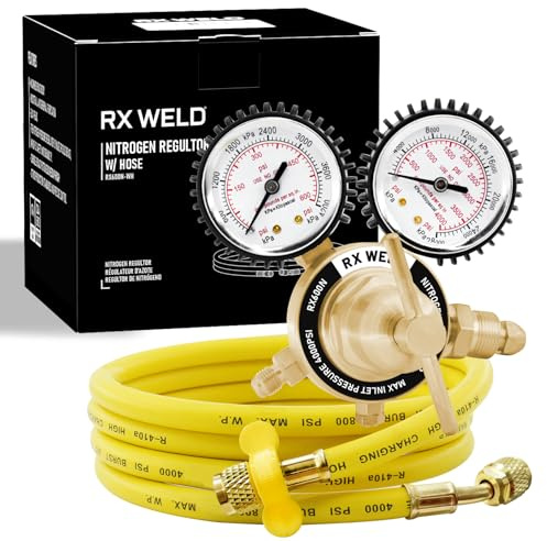 RX WELD Nitrogen Regulator with 0-600 PSI, CGA580 Inlet, 1/4-Inch Male Flare Outlet Connection, Nitrogen Tank Regulator with 5Ft Refrigeration Hose