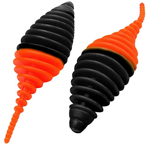 FTM Omura Baits Pongo Junior 4cm - 7 Gummiköder Forelle, Geschmack:Knoblauch, Farbe:schwarz/neon orange