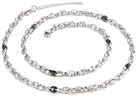 AMDXD Halsketten für Herren aus Edelstahl, Bohnenkette Herrenkette Männer Kette Geschenkidee für Männer, Kettenlänge 64cm, Silber Schwarz