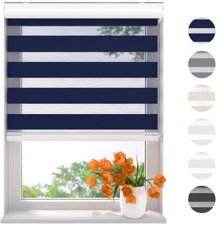 Radeco® Doppelrollo mit Kassette 90 x 240 cm (BxH) blau, Blickdicht oder Transparent, ohne Bohren möglich, doppelrollo wandmontage, Duo Rollo, doppelrollo 240 cm breit