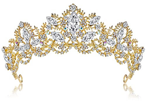 behone Tiara Kristallkrone Prinzessin Diadem Hochzeit Tiara Braut Tiara Kristall Geburtstag Krone Gold Hochzeit Tiara Hochzeit Tiara Kristallkrone für Frauen für Hochzeit Festzüge Party Geburtstag