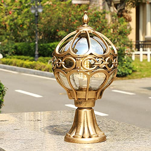 Mengjay Sockelleuchte außen Wegeleuchten,Sockelleuchte aus Aluguss und Glas,IP44 Pollerleuchte außen Gartenleuchte,Wasserdicht Garten Wegeleuchten,E27 Sockellampe Laterna (Gold)