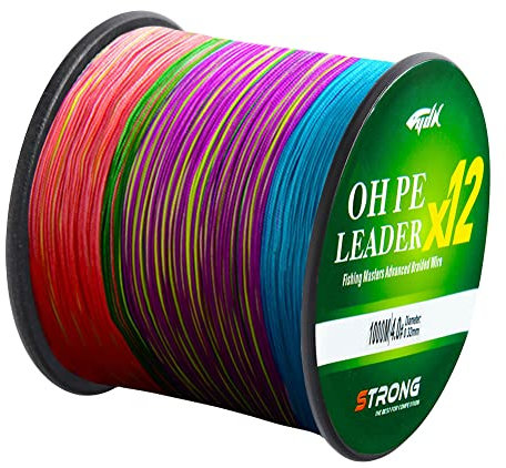 L SERVER Angelschnur Geflochten 500m/1000m 12-Fach Geflochtene Anti-Biss Angelschnur 100% PE Köder Angelschnur Meeresangelschnur 12.6-81kg, Bunt (1000m), 5.0 (0.37mm/41.0kg)