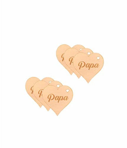Geschenkanhänger Herz aus Holz | Personalisiert mit eigenen Wunsch-Namen | Holz-Anhänger für Geschenke Weihnachten Geburtstag 6er Set