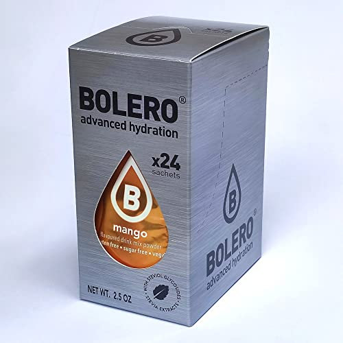 Bolero Drink - 24 bolsitas de 3 g de fruta preparada en polvo soluble para bebida fresca en agua, 72 gramos endulzado con stevia (mango)