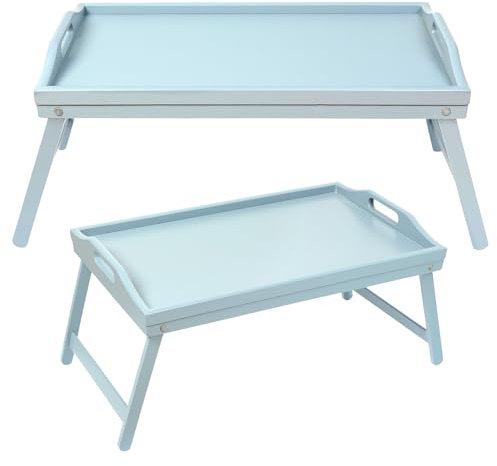 Schramm Rocco e.K. 2 Stück Frühstückstabletts Bambus Tablett wählbar in 3 Bambustablett klappbar Serviertablett Frühstück Betttablett Füße Aufstellen, Farbe:blau