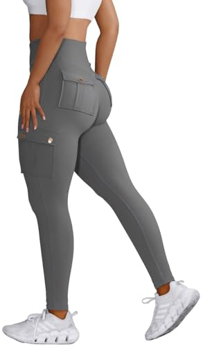 Nuofengkudu Sportbyxor med hög midja för damer, kvinnor, leggings med fickor, S