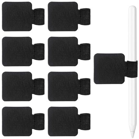 qingmeng Stiftschlaufe Selbstklebend, 8 Stück Stifthalter Selbstklebend, Pen Loop Stifthalter Notizbuch Schwarz Leuchtturm Stiftschlaufe mit Elastischer Schlaufe Rechteckig für Notizbuch Kalender