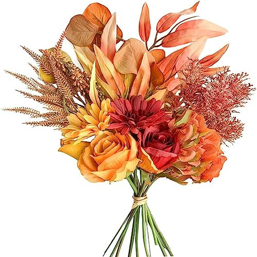 Weldomcor Künstliche Rosen Künstliche Pflanzen Blumen wie Echt Herbst Deko Seidenblumen Herbstblumen Künstlich Blumenarrangements Hochzeit Zimmerdeko, Herbstrot