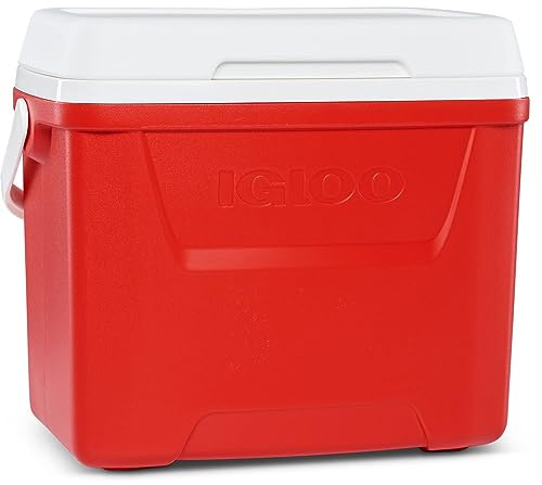 Igloo Laguna - Raffreddatore per ghiaccio da 26 litri, con lati rigidi, isolato, portatile, per spiaggia, campeggio, picnic, pesca, canottaggio, barbecue, colore rosso/bianco, prestazioni migliorate
