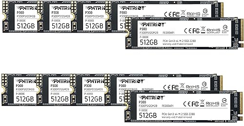 Patriot P300 512GB interne SSD - NVMe PCIe Gen 3x4 - M.2 2280 - Solid State Drive 10-er Pack - P300P512GM2810 | Formfaktor: M.2 2280; Schnittstelle: PCIe Gen 3x4; Paket: 10 Stück.