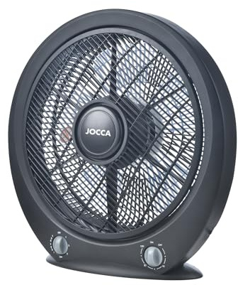 Jocca - Ventilador Pórtatil de Suelo o Mesa| 5 Aspas| 3 Velocidades| Apagado Automático| Temporizador| Box Fan| Antivuelco| 30cm Diámetro| Hogar u Oficina| (Negro)