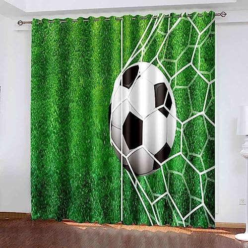 Opacas Cortinas Dormitorio - Fútbol Verde - Impresión 3D Aislantes De Frío Y Calor 90% Opacas Cortinas Salon Cocina Habitacion Niño Moderna Decorati