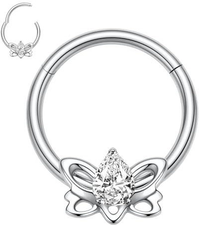 316L Chirurgenstahl Septum Schmuck Silber Nasenring 16G Daith Ohrringe Septum Clicker Ring Conch Piercin Schmuck Nahtloser Clicker Ring Rook Helix Knorpel Tragus Hoop Ohrringe 10mm(Lotus Shape)