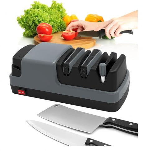 Affuteur Couteau 4 en 1 Aiguiseur Couteaux Professionnel Avec Des Abrasifs 100% Diamantés Et Des Guides D'angle De Précision. Affuteur Couteau Electrique,Gray