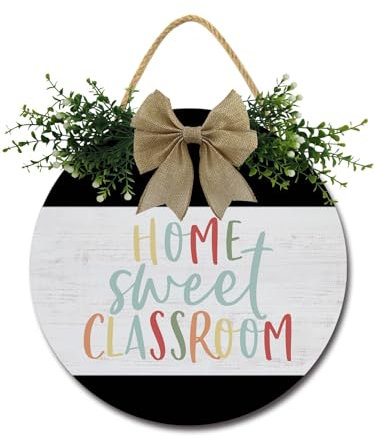 Home Sweet Klassenzimmer-Haustürschild, lustige Kränze, hängende Holztafel, Dekoration, rund, rustikales Holz, Bauernhaus, Veranda, Dekoration für Zuhause, Haustür, 30,5 cm