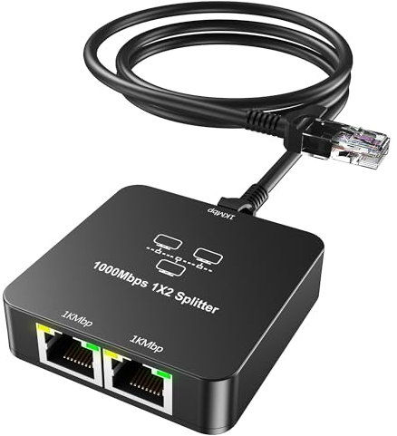 uhddadi Ethernet Splitter 1 to 2 Out, 1000Mbps High Speed Network Switches with Cat 6 Ethernet Cable, Gigabit Internet Splitter Connector for Cat 5/5e/6/7/8 Cable, Black