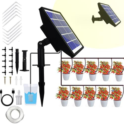 Yolispa Arrosage Goutte a Goutte Solaire, 3W Kit D'irrigation Goutte à Goutte Énergie Solaire avec 10 Goutteurs, Arroseur Automatique Plante intérieur pour Vacances Balcon Jardin de Plantes en Pot