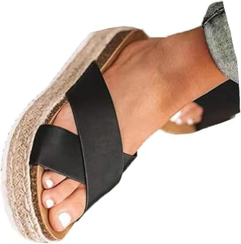 Women'S Wide Foot Platform Sandals Slides Espadrilles Sandals Flatform Wedge Slippers Casual Platform Slides for Women Wide Foot Footbed Open Toe Wedges Black Size 7.5