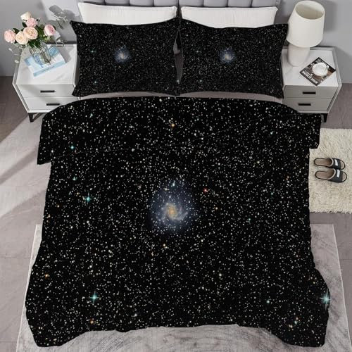 buyluhn Bettdecke 200x200 Ohne Bezug Nutzbar，Ganzjahresdecke 4 Jahreszeiten Bettdecken Schwarzer Sternenhimmel Steppdecke Nebel mit 2 Kissenbezug，Waschbar Bettzeug für Sommer Winter