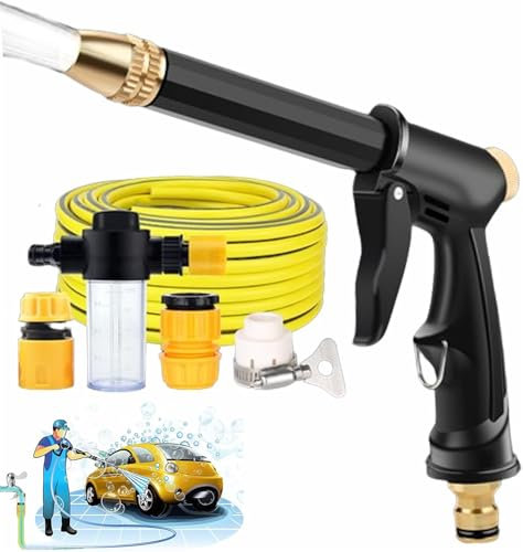 Yeehliny Turbowasher Garten Hochdruck Gartenbrause Verstellbare Hochdruck Spritzpistole Gartenschlauch Wasserpistole für Autowäsche Garten Bewässerung und Bürgersteig Reinigung (5m)