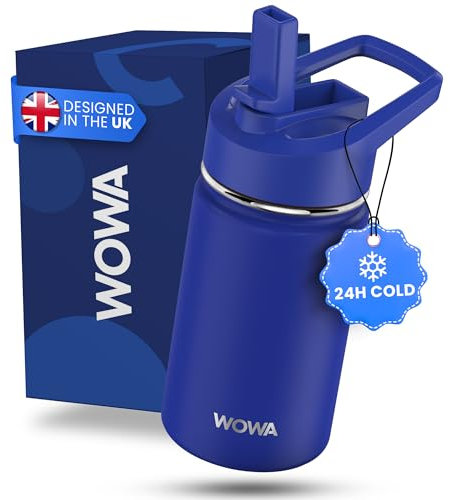 Kids Insulated Water Bottle with Straw and Spout Lid BPA-Free Leak-Proof Stainless Steel Thermo for School and Sports Keeps Drinks Cold 24 Hours 350ml (Blue)