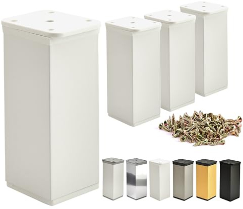 ALUSFERA Möbelfüße Verstellbar – 4er Set – Schrankfüsse mit Elegantes Design – Füße für Möbel 40 x 40 x 100 mm Einfache Montage mit Komplettem Schraubenset