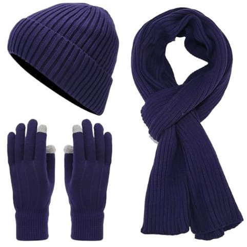 Schal Und Mütze Set Damen Gefüttert Damenmütze Mit Bommel Gestrickte Caps Plüsch Handschuhe Fleece Schaal Winter Dicker Hut Strickhandschuhe Kuschelig Strickschal 3 In 1 Warmes Set